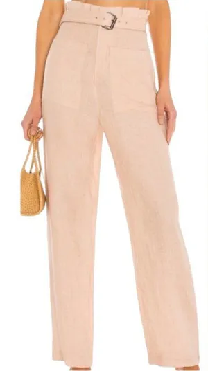 Tularosa‎ Pants Women Small Pink Paloma Linen Belted Paper Bag Wide Leg Preppy thumbnail 1