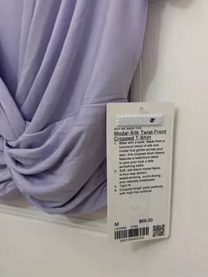 NWT!! Lululemon Modal-Silk Twist-Front Cropped T-Shirt in Light Purple thumbnail 6