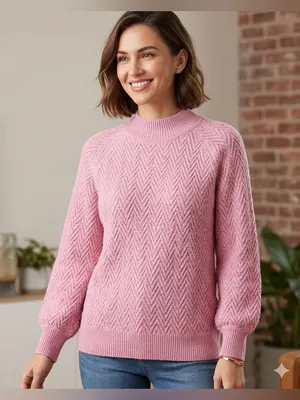 Pink Clover NWT Soft Chevron Knit Mock Neck Sweater - Pink Size L thumbnail 1