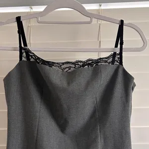 Zara gray lace trim midi slip dress minimalist quiet luxury size L thumbnail 4