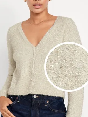 Old Navy NWT Cream Gold Textured Shine Crop Party Cardi Cardigan Sweater Small thumbnail 1