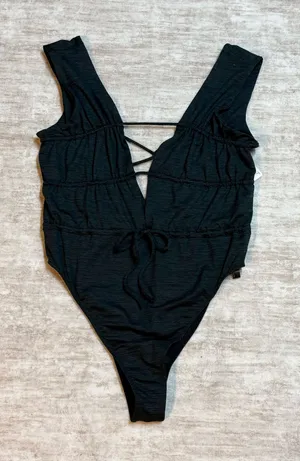 Free People Movement Womens XL Black Noir Plunging V-neck Bodysuit Sporty Yoga thumbnail 1