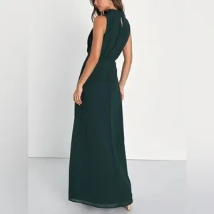 NWT Lulus Chiffon Sleeveless Highneck Key Hole Back Side Slit Maxi Dress M Green thumbnail 5
