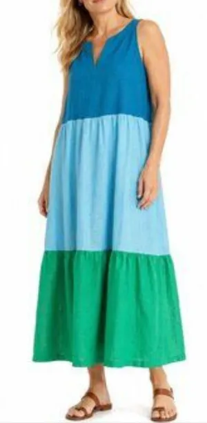 J. Jill Teal, Light Blue & Green Tiered Sleeveless Maxi Dress thumbnail 1