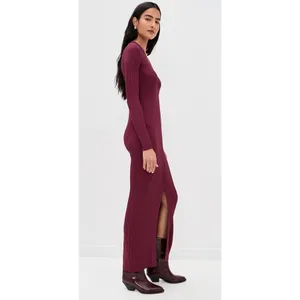 STAUD Shoko Ribbed Knit‎ Button Front Maxi Dress Burgundy XS thumbnail 7