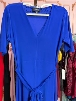MSK Royal Blue Tie Waist V Neck Maxi Dress Short Sleeve Stretch. Size S thumbnail 3