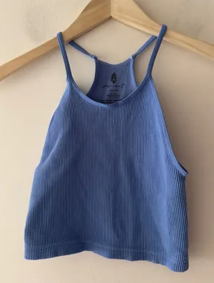 Free People Happiness Runs Crop Ribbed Tank Periwinkle Blue thumbnail 1