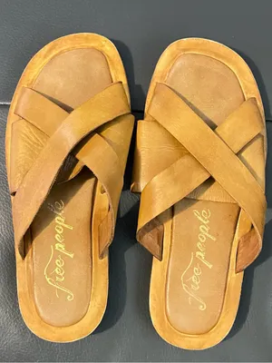 Free People Cognac Leather Crisscross Slide Sandals size 6 womens thumbnail 1
