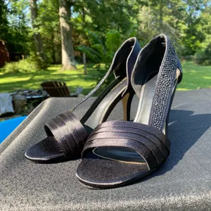 ✨🖤 Lady Couture Size 39 / 8.5 Black Satin D’Orsay “Sharp” Rhinestone Crystal Heels 🖤✨ thumbnail 17