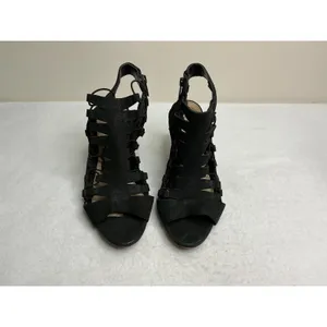 Vince Camuto Womens 9W Black Strappy Lace Up Cage Sandals Cone Heel Side Zip thumbnail 2