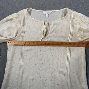 Lauren Conrad LC Size Small Cream Moon Star Pintuck Tie Neck Blouse Top Ruffle thumbnail 7