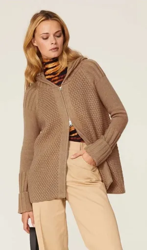 Victor Alfaro x RTR Brown‎ cable knit Oversized Zip Up hooded Sweater wool blend thumbnail 1