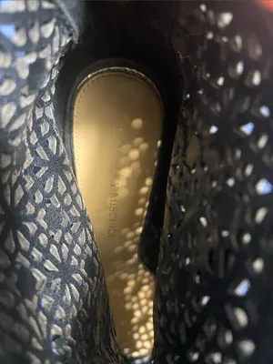 Badgley Mischka “July”Leather Black Laser-Cut Peep-Toe Stiletto Booties thumbnail 2