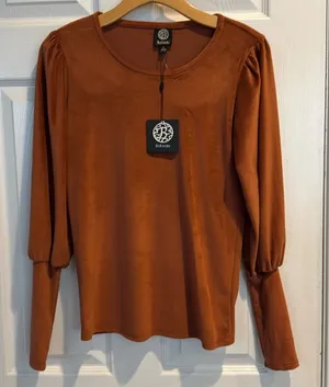 BOBEAU NWT Burnt Orange Women's Velvet Puff Sleeve Top Small thumbnail 1