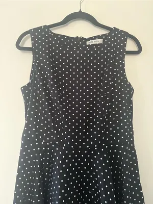 Grace Karin Black White Polka Dot Fit & Flare Midi Dress Medium Office Work Modest Church thumbnail 3
