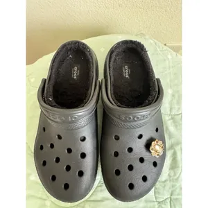 Crocs Black Faux Fur Fuzz-Lined Slip On Clog Round Toe Womens size 8 thumbnail 5