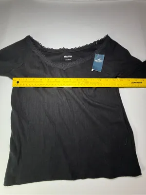 Hollister Black Ribbed Off-Shoulder Long Sleeve Top thumbnail 3