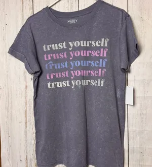 Mighty Fine Short Sleeve Distressed Graphic Tee with Trust Yourself Print Sz S thumbnail 1