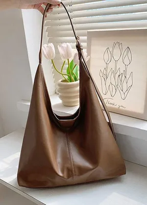 Tan Brown faux Leather large adjustable strap shoulder Tote bag thumbnail 1