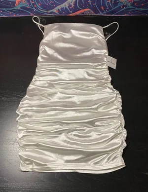 Better Be White Satin Ruched Slip Dress thumbnail 1