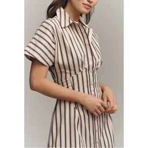 Anthropologie Exquise Raina Short Sleeve Midi Dress Size XS Pink Brown Stripe thumbnail 2