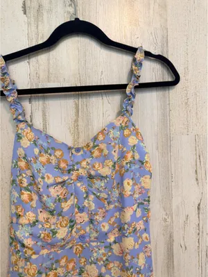 Women’s Large Blue Floral Smocked Midi Dress Cottagecore thumbnail 3
