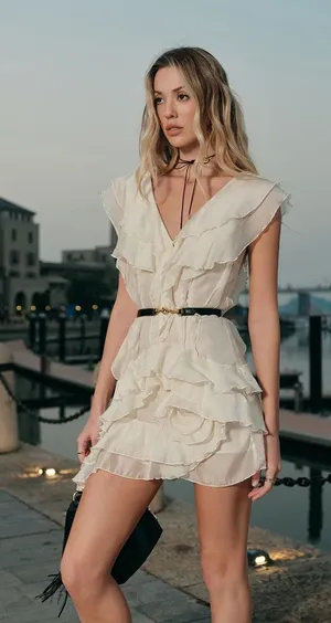 Commence Ruffled Silk Dress Without Belt Chiffon Layered Look Small NW thumbnail 1