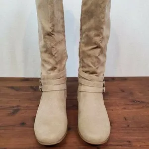 JustFab‎ Womens Boots 7 Brown Suede Knee High Zip Up Flat Pull-On Almond Toe thumbnail 6