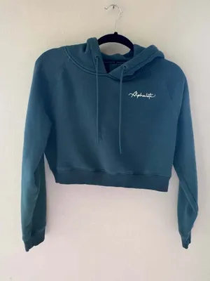 Alphalete Women's Cropped Long Sleeve Hoodie in Teal thumbnail 2