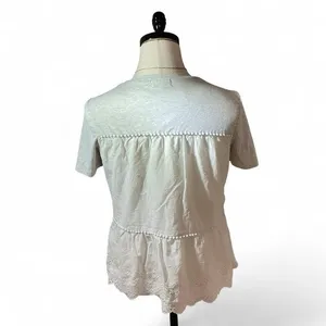 Bohme Women Grey White Eyelet Lace Peplum Top Pom Pom Trim PS17220-BM Small‎ thumbnail 2