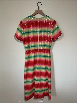 💗🆕J. Crew Watermelon Sequin Pink Multi-Stripe Midi Short Sleeve Dress✨NWT✨ thumbnail 8