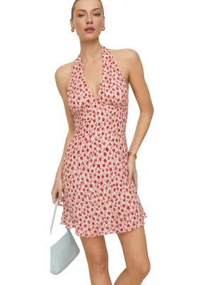REFORMATION Delanie Mini Halter Dress in Alma Floral Tulip Print Size M thumbnail 13