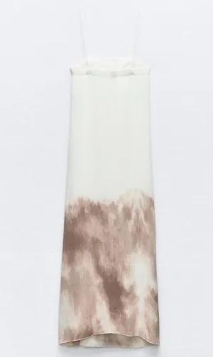 Zara NWT ombré tie dye beige brown white midi maxi dress with side slit thumbnail 13