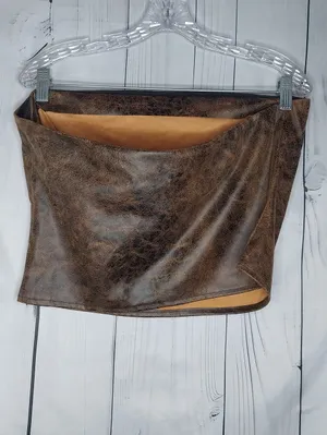 Forever 21 Distressed Brown Faux Leather Cropped Festival Rave Y2K Indie Top NWT thumbnail 3