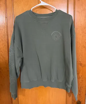 Green American Eagle Crewneck flower embroidery thumbnail 1