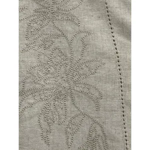 White Stag Tan Linen Blend Mandarin Collar Tunic with Flower Accents M thumbnail 3