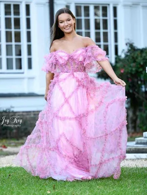 Coya Collection Dillards Pink Floral Chiffon Gown thumbnail 1