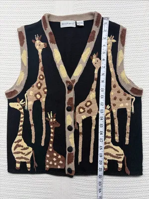 Vintage Bellepointe Black Knit Giraffe Button Vest Size M thumbnail 4