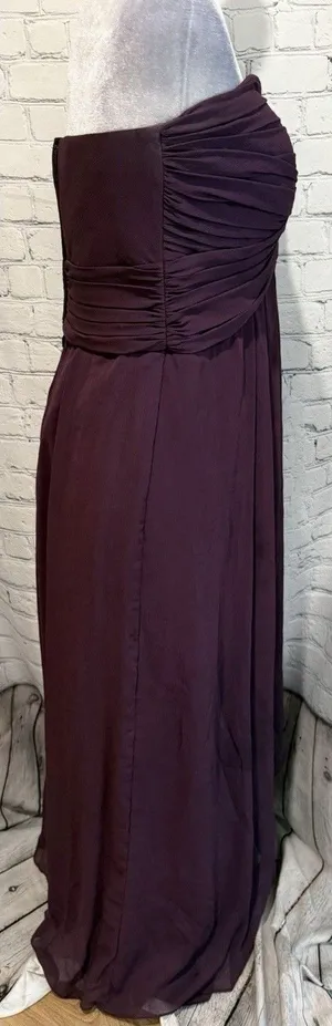 David’s Bridal Strapless Long Chiffon Bridesmaid Prom Party Dress Plum Size 10 thumbnail 1