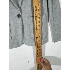 LOFT Cotton Knit Blazer Women S Heather Gray‎ Single Button Patch Pocket Jacket thumbnail 3