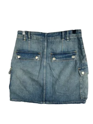 Free people Icon Wash‎ Cargo Denim Mini Skirt Zip Pocket Utility Size 27 thumbnail 4