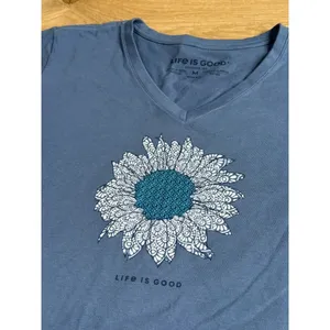 EUC Life is Good crusher tee classic fit v-neck t-shirt blue sunflower size M thumbnail 3