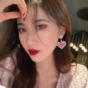Pink Love Heart Dangle Drop Earrings for Women thumbnail 4