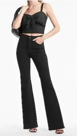Express High Rise Flare Jeans in Black - 8 thumbnail 1