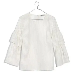 Madewell Tiered‎ Ruffled Flare Accent Sleeves White Grey Striped Blouse - XS thumbnail 3