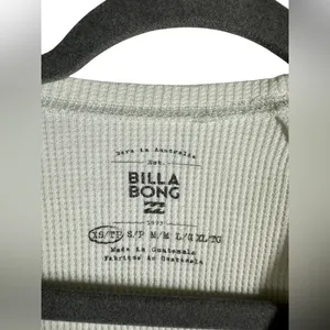 Billabong Waffle Knit Long Sleeve Top XS Cream Graphic Thermal Surf Casual Shirt thumbnail 6