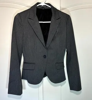 Express Notch Collar One Button Blazer Jacket Gray Business Office Womens Size 0 thumbnail 1