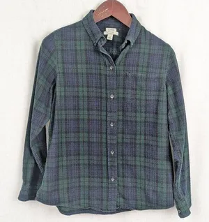 Ladies' LL Bean Black Watch Tartan Flannel Shirt Small thumbnail 1