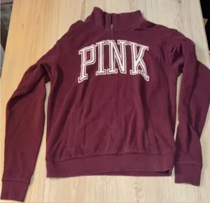 Victoria’s Secret pink maroon white quarter zip sweatshirt thumbnail 1