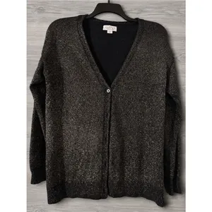 Velvet by Graham & Spencer Lurex Cotton Cashmere Blend Cardigan Black Metallic M thumbnail 7